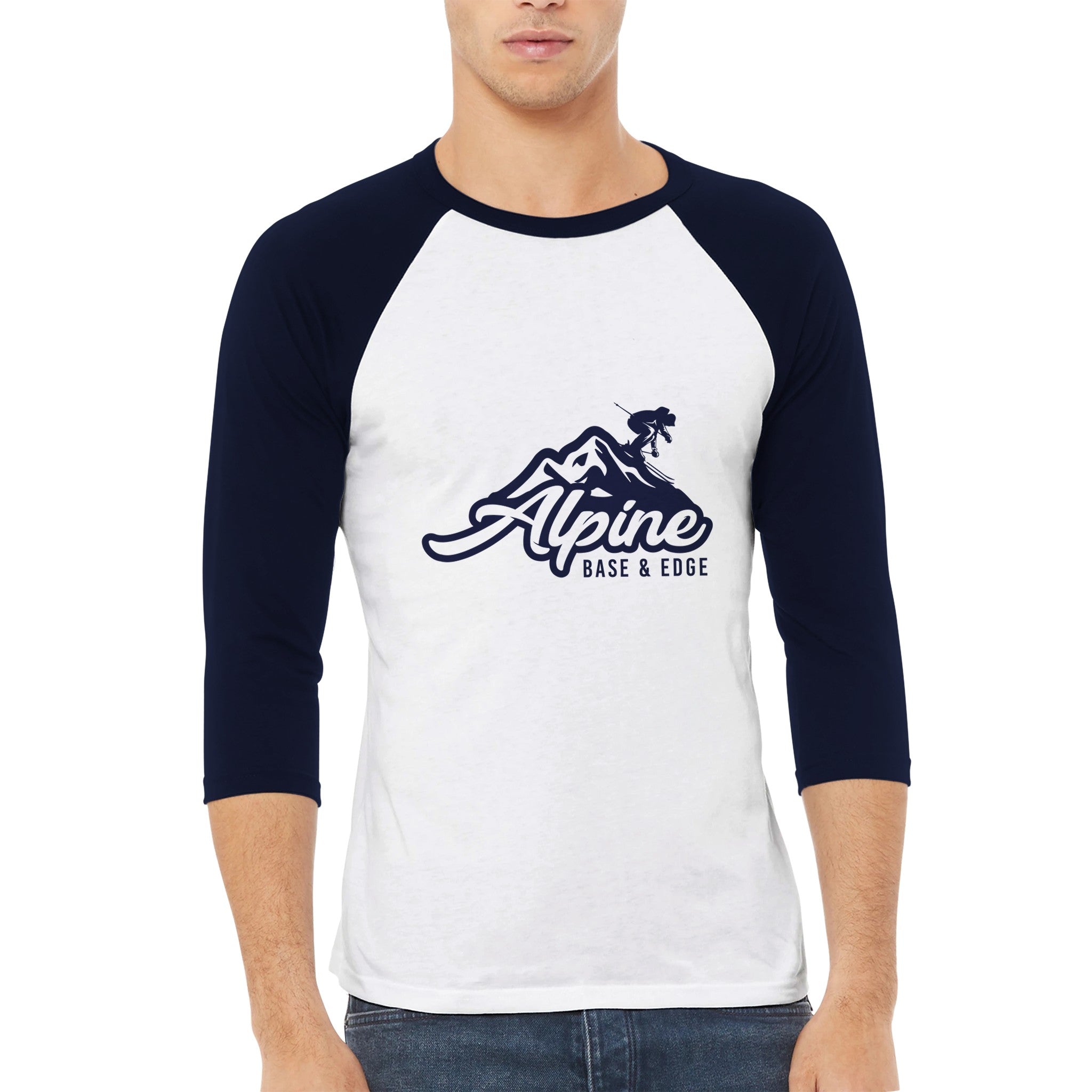Unisex 3/4 sleeve Raglan T-shirt White and Navy