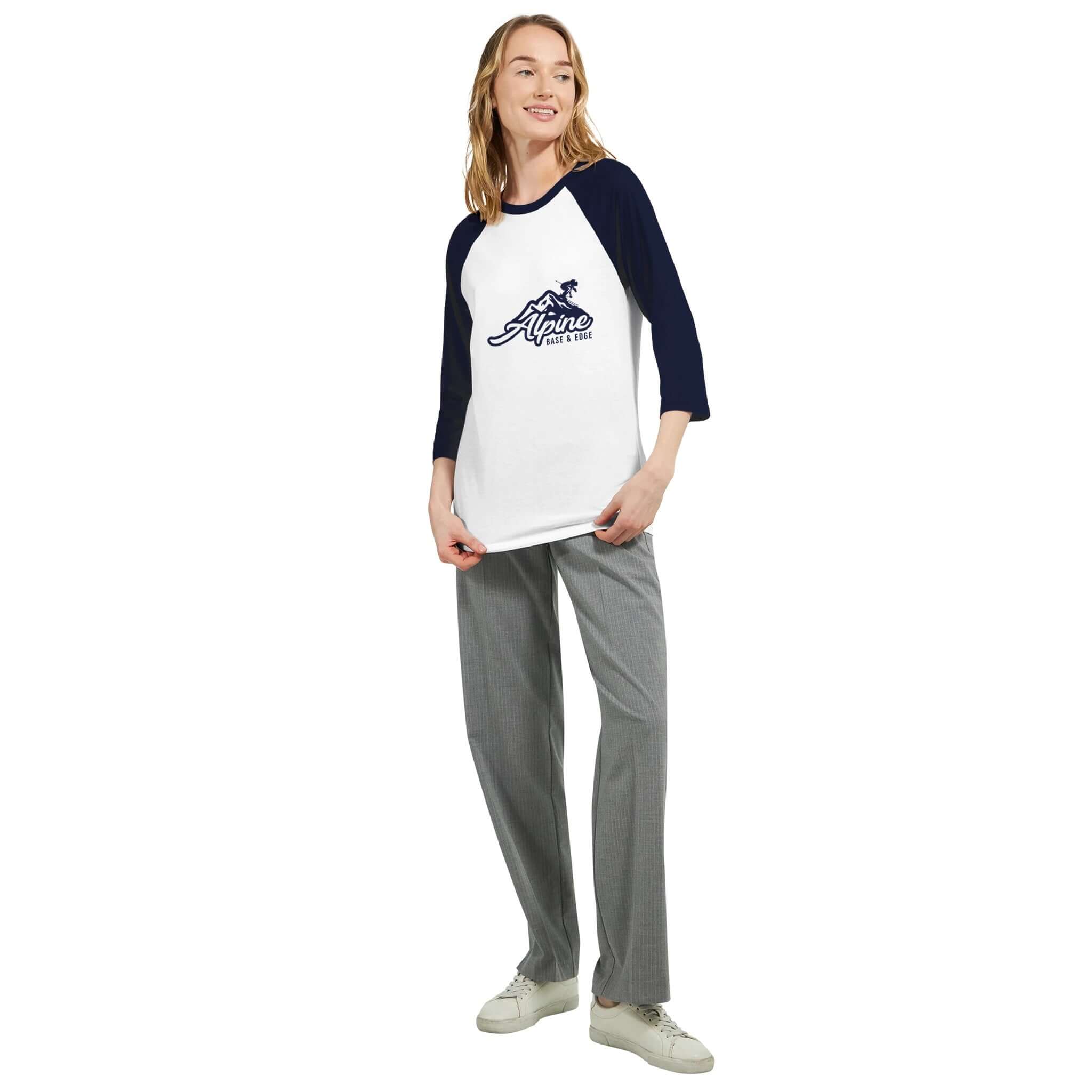 Unisex 3/4 sleeve Raglan T-shirt White and Navy