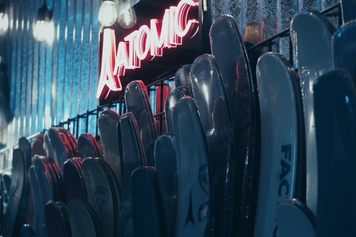 SkiBoulder collection banner - ski shop with Atomic neon sign