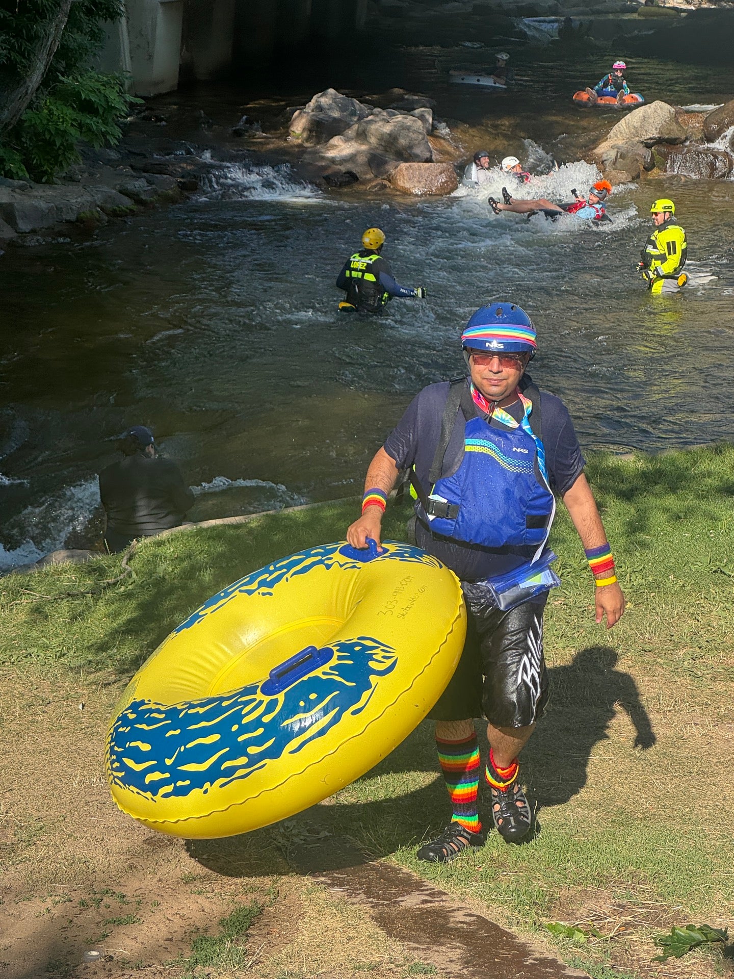 Happy tuber with tube on Boulder Creek